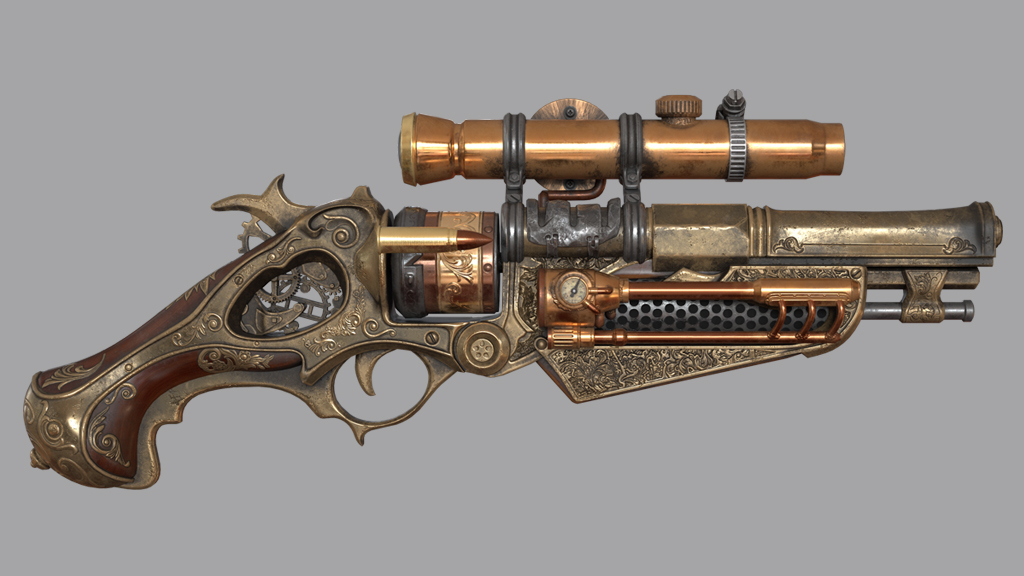 [FlippedNormals] Steampunk Gun Game Asset in Blend_0.png